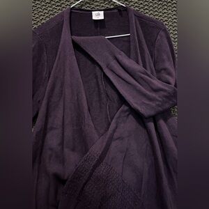 Cabi Women's Purple Sweater, Open Scarf-Hem, Crossing Detail on Back; Size M